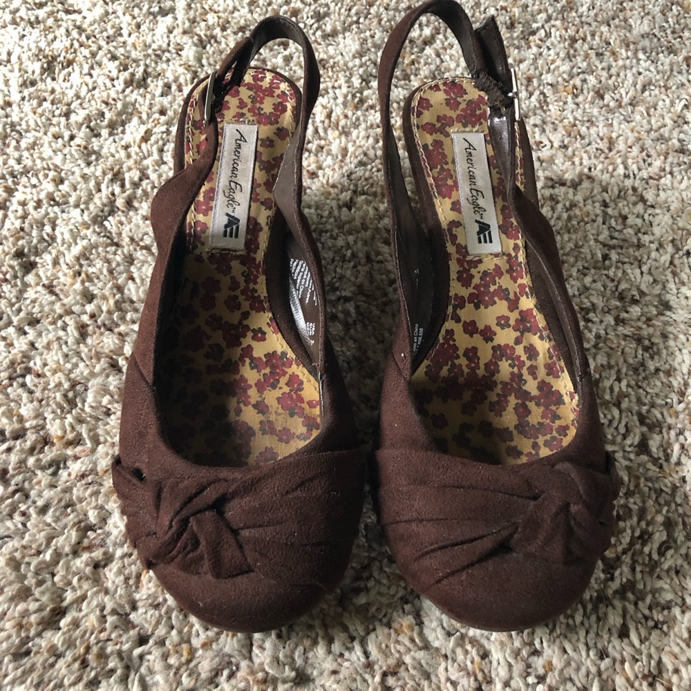 American Eagle Outfitters Dark Brown Knotted Slingback Heels